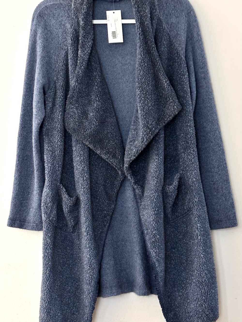 Angela Mara Kidmohair Fluffy Open-Front Plush Cardigan Slate Blue- Made in Italy